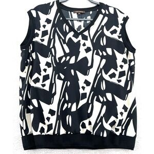 Adolfo Dominguez Sweater Vest Mens 44 Black/White Abstract Sleeveless
